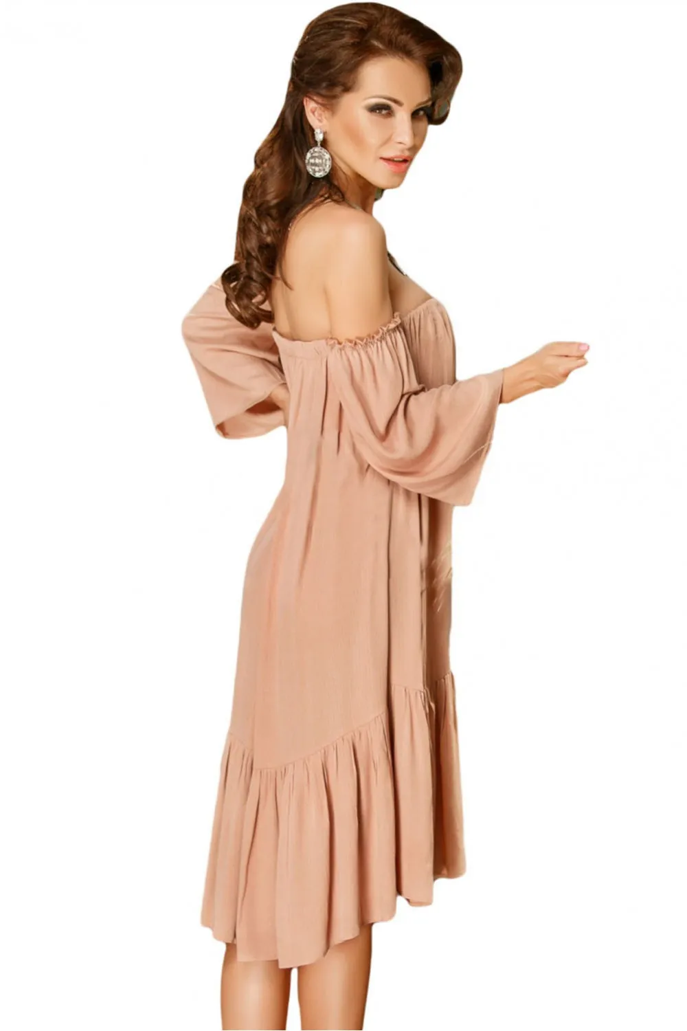 Beige boat neck dress
